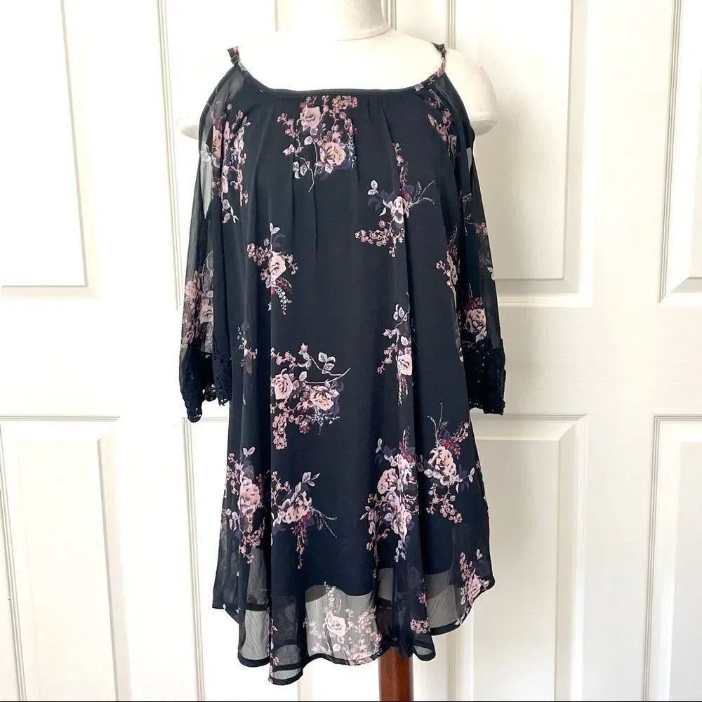 Xhilaration black floral cold shoulder dress